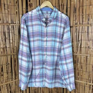Tommy Bahama 100% Linen Long Sleeve Button Large Teal Lavendar White